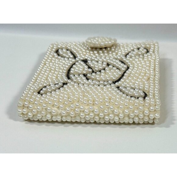 Faux Pearl Beaded Handmade Wallet With Black Beading  BonSoir Japan Glam Luxury - Picture 7 of 13